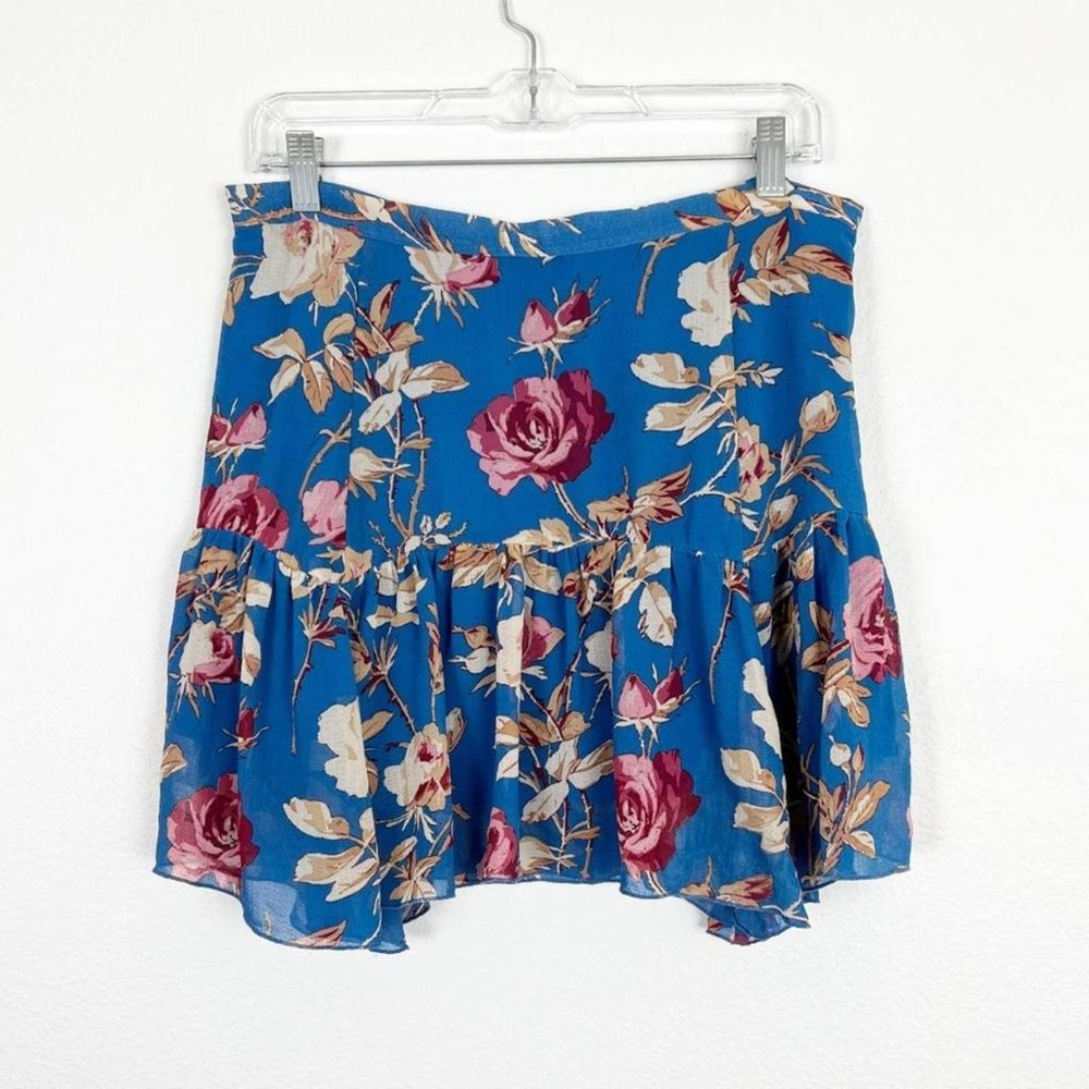 urban outfitters chiffon flowy blue floral skirt